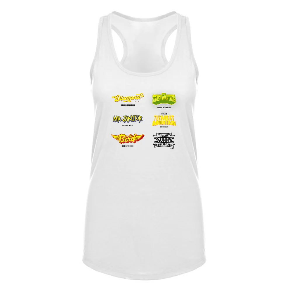 It's Always Sunny in Philadelphia Season 14 Wrestling Names Women's Racerback Tank Top - Image 3