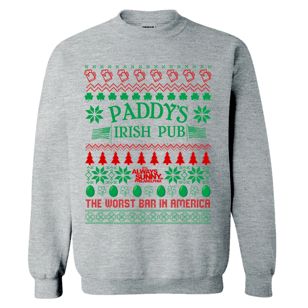 It's Always Sunny in Philadelphia Paddy's Ugly Holiday Sweater Fleece Crewneck Sweatshirt - Image 3