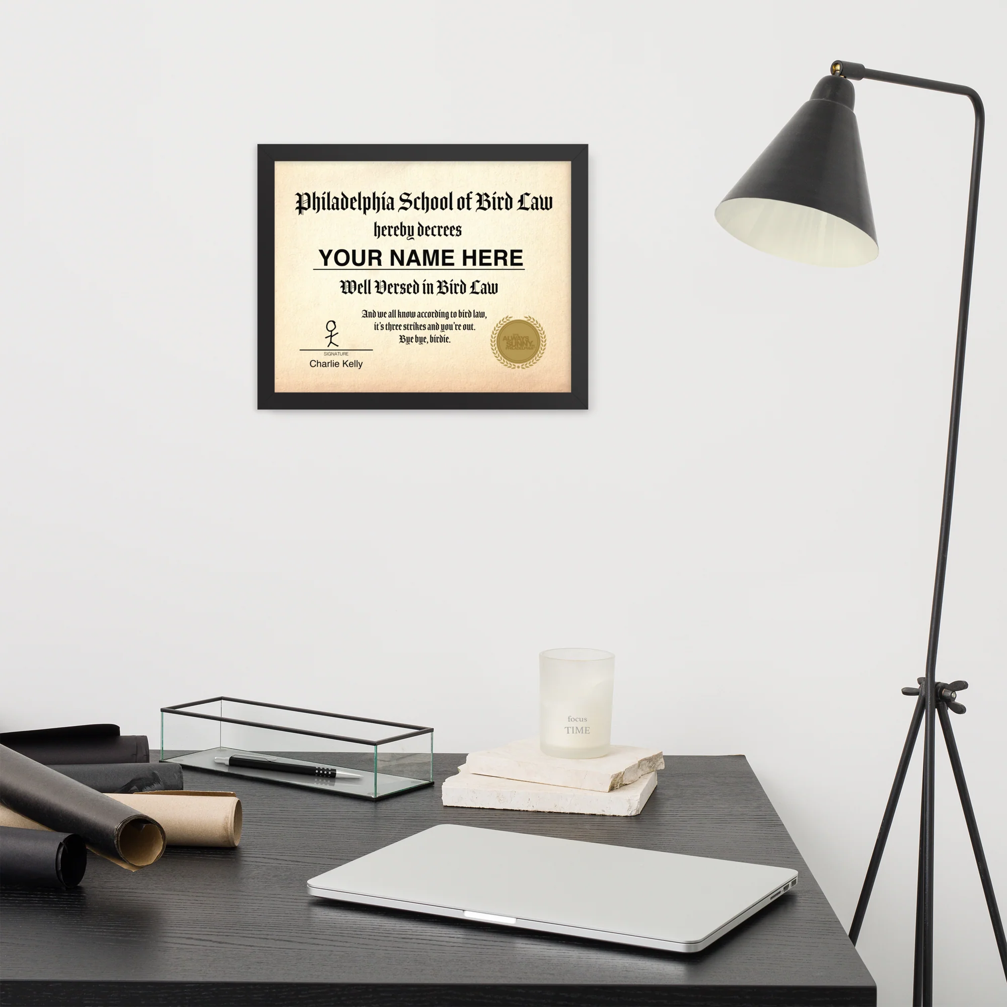 It's Always Sunny in Philadelphia School of Bird Law Personalized Framed Certificate - Image 2