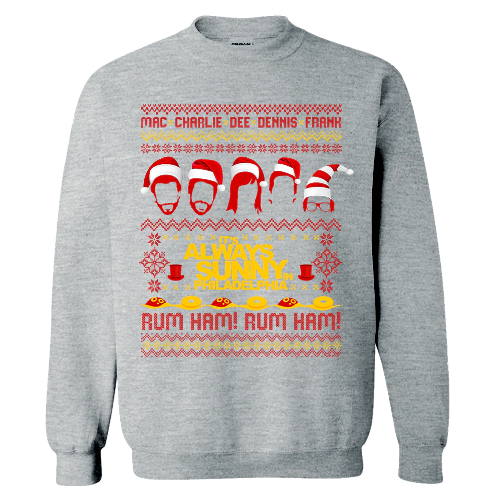 It's Always Sunny in Philadelphia Ugly Holiday Sweater Fleece Crewneck Sweatshirt - Image 3