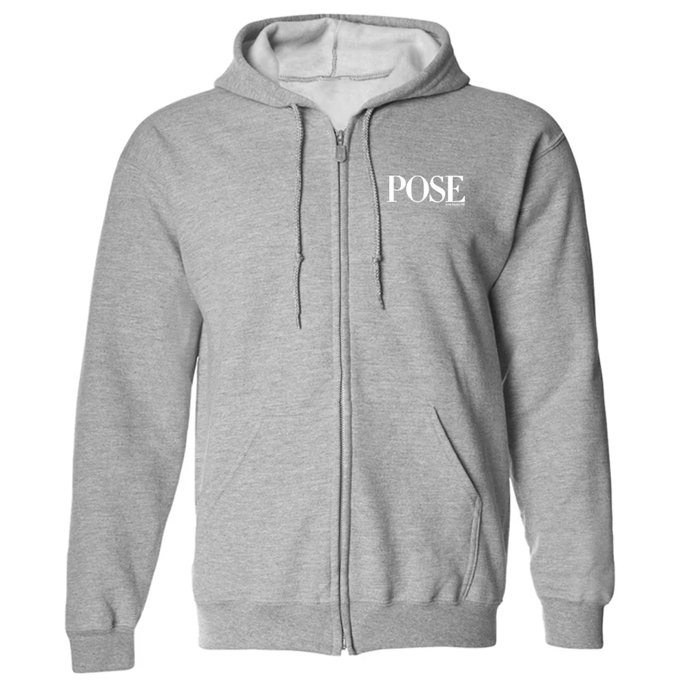 POSE Black & White Logo Fleece Zip-Up Hooded Sweatshirt - Image 2